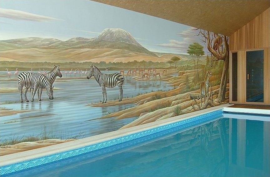 De muurschildering gezien vanuit een andere hoek... zebra's