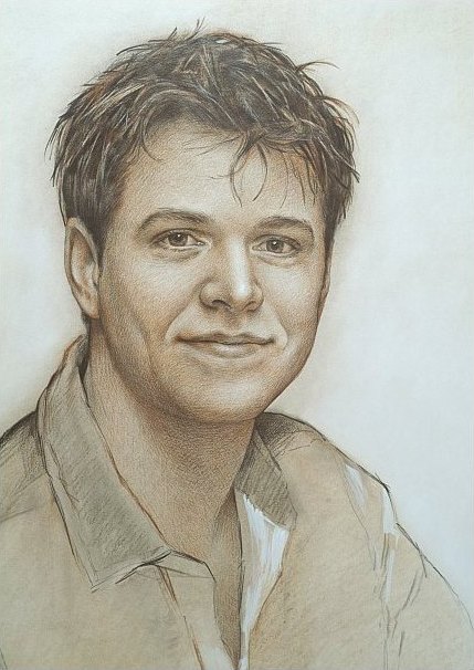 Portret van een jongeman, pastel, potlood en dekverf op lichtgetint papier portret van een jonge man